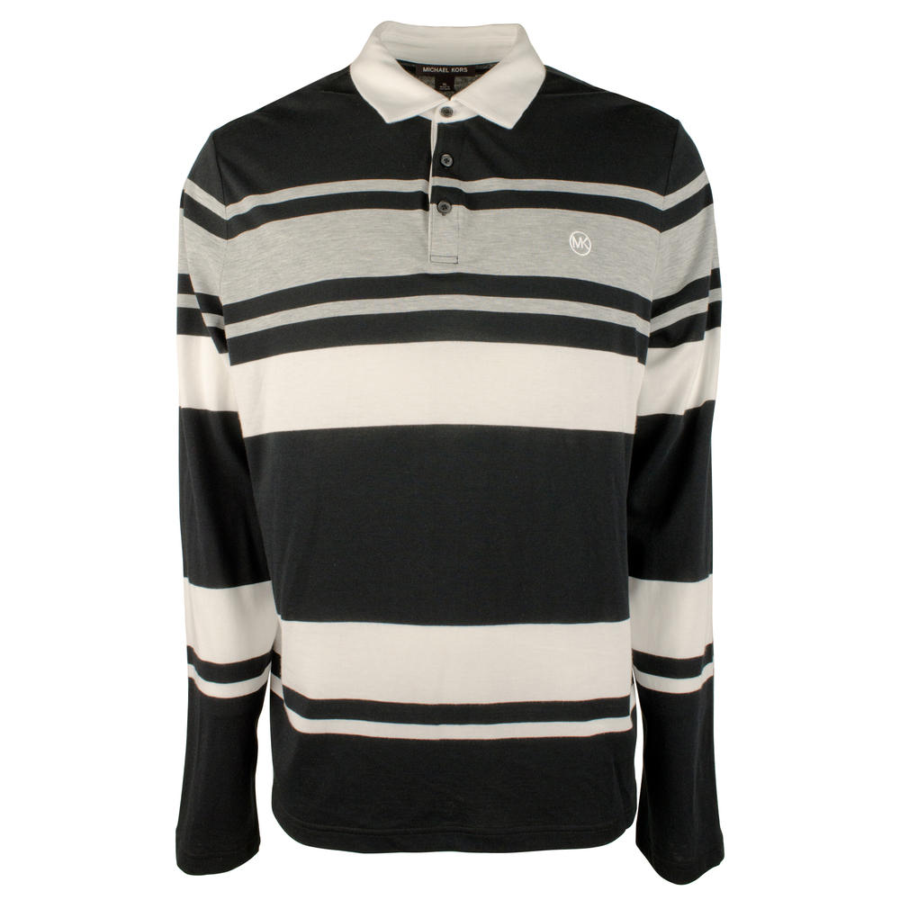 NWT Michael Kors Men's Long Sleve Striped Polo Shirt Blk X-Large $128